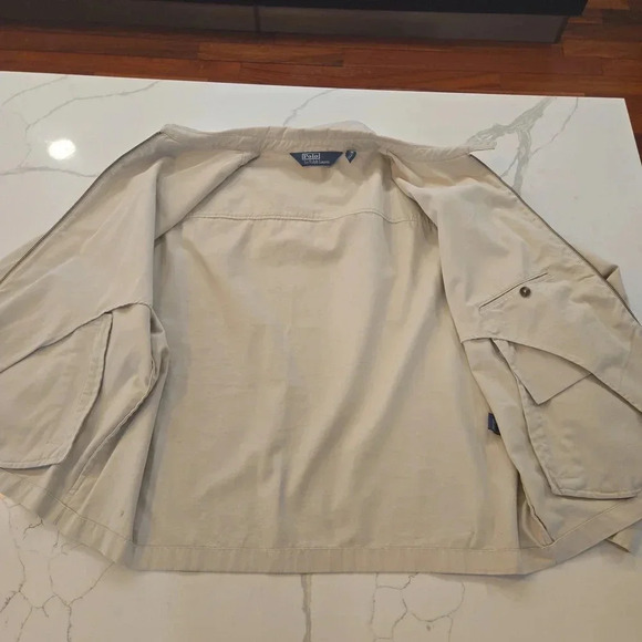 Vintage Rare Polo Ralph Lauren Full Zip Sports Bomber Jacket Cream Tan Mens XXL - Picture 9 of 14